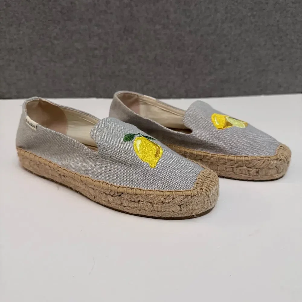 Soludos Shoes Womens US7 Blue Lemons Smocking Slipper Espadrille Loafer Beach